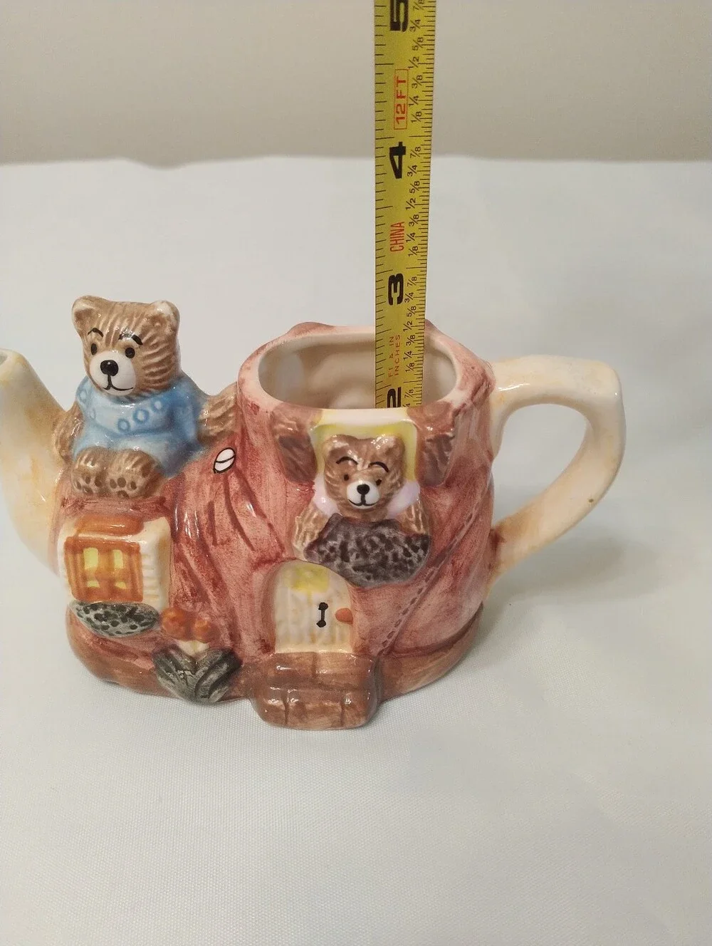 Mini Teapot Teddybear Family In A Shoe Storybook Ceramic Collectibles Teddy